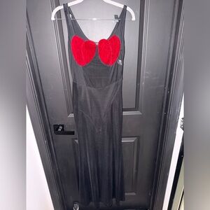 Akira Size M Black Mesh Dress with Red Heart Detail worn once